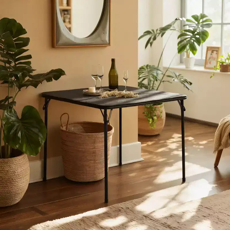 FurnitureR Table de Jeu Carrée Pliante de 33,9 pouces, Table Multifonctionnelle Pliante Portable pour Repas Pique-nique, Plateau en PVC, Aucun Assemblage Requis, Noir