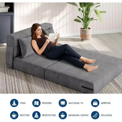 Canapé-lit et fauteuil-lit pliant 4 en 1, causeuse convertible dépliable de 193 cm avec oreiller, chaise longue tuftée pour salon, chambre à coucher