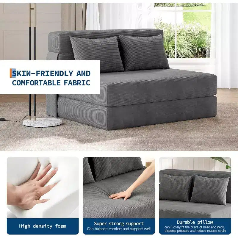 Canapé-lit et fauteuil-lit pliant 4 en 1, causeuse convertible dépliable de 193 cm avec oreiller, chaise longue tuftée pour salon, chambre à coucher