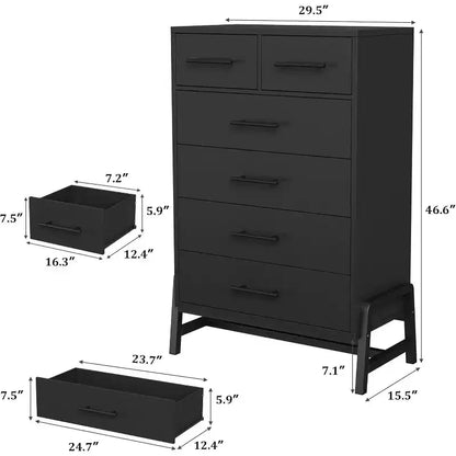 Commode moderne à 6 tiroirs, dont 4 tiroirs pleine largeur et 2 petits tiroirs, meuble de rangement autonome en bois de 118,4 cm de haut pour chambre à coucher ou salon