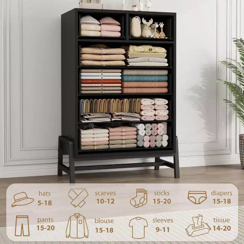 Commode moderne à 6 tiroirs, dont 4 tiroirs pleine largeur et 2 petits tiroirs, meuble de rangement autonome en bois de 118,4 cm de haut pour chambre à coucher ou salon