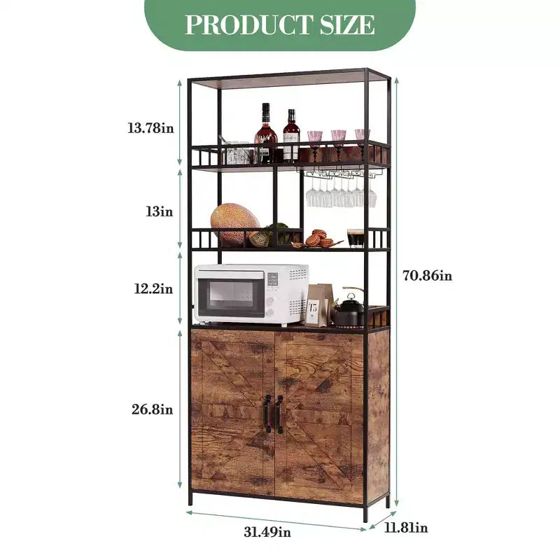 Meuble de cuisine autoportant de type desserte de boulanger, meuble de bar à vin de 180 cm de haut avec porte-verres, meuble de bar à café à 4 niveaux, support de micro-ondes sur pied pour appartement