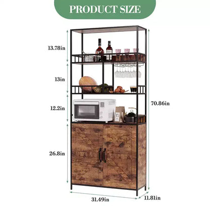 Meuble de cuisine autoportant de type desserte de boulanger, meuble de bar à vin de 180 cm de haut avec porte-verres, meuble de bar à café à 4 niveaux, support de micro-ondes sur pied pour appartement