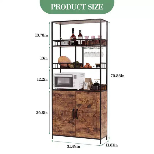 Meuble de cuisine autoportant de type desserte de boulanger, meuble de bar à vin de 180 cm de haut avec porte-verres, meuble de bar à café à 4 niveaux, support de micro-ondes sur pied pour appartement