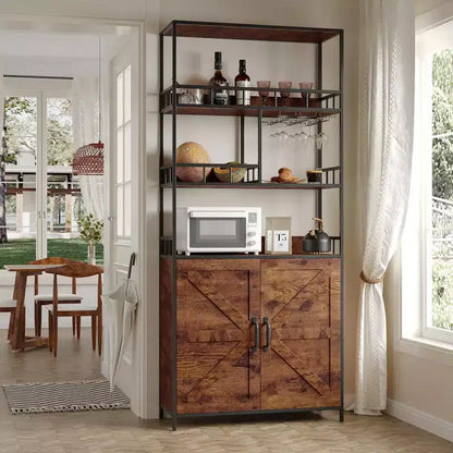 Meuble de cuisine autoportant de type desserte de boulanger, meuble de bar à vin de 180 cm de haut avec porte-verres, meuble de bar à café à 4 niveaux, support de micro-ondes sur pied pour appartement