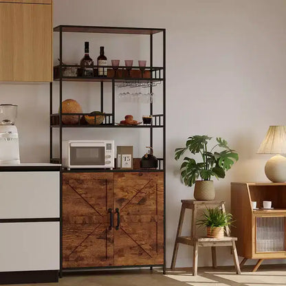 Meuble de cuisine autoportant de type desserte de boulanger, meuble de bar à vin de 180 cm de haut avec porte-verres, meuble de bar à café à 4 niveaux, support de micro-ondes sur pied pour appartement