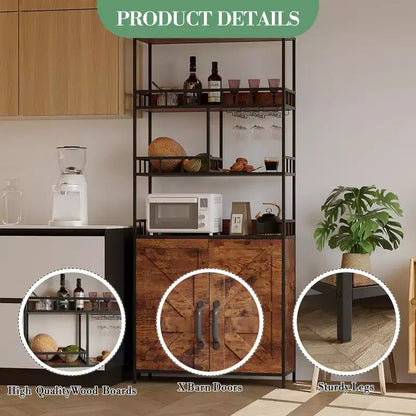 Meuble de cuisine autoportant de type desserte de boulanger, meuble de bar à vin de 180 cm de haut avec porte-verres, meuble de bar à café à 4 niveaux, support de micro-ondes sur pied pour appartement