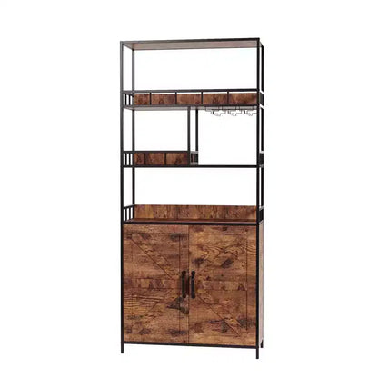 Meuble de cuisine autoportant de type desserte de boulanger, meuble de bar à vin de 180 cm de haut avec porte-verres, meuble de bar à café à 4 niveaux, support de micro-ondes sur pied pour appartement
