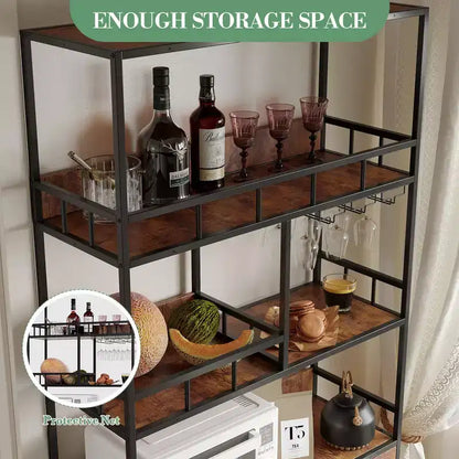 Meuble de cuisine autoportant de type desserte de boulanger, meuble de bar à vin de 180 cm de haut avec porte-verres, meuble de bar à café à 4 niveaux, support de micro-ondes sur pied pour appartement