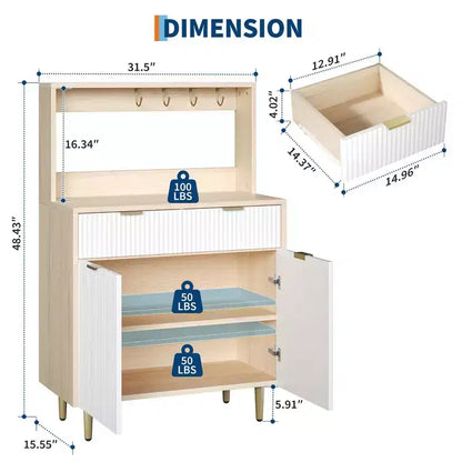 GustoWave Buffet moderne cannelé de 48 po avec étagères réglables et tiroirs, table console pour bar à café dans la salle à manger, la cuisine