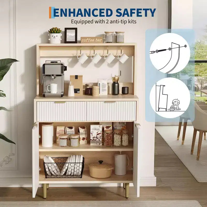 GustoWave Buffet moderne cannelé de 48 po avec étagères réglables et tiroirs, table console pour bar à café dans la salle à manger, la cuisine