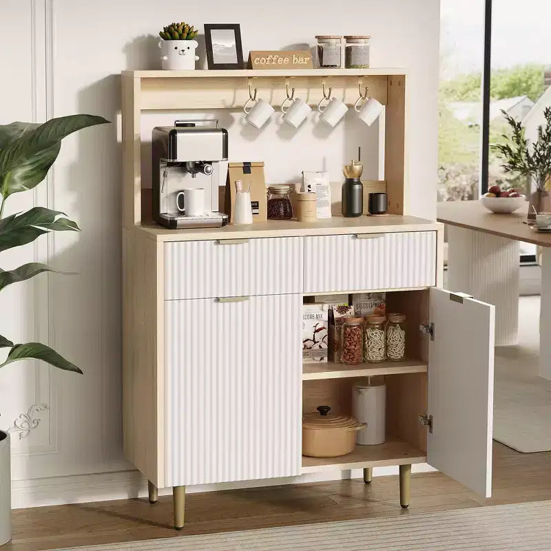 GustoWave Buffet moderne cannelé de 48 po avec étagères réglables et tiroirs, table console pour bar à café dans la salle à manger, la cuisine