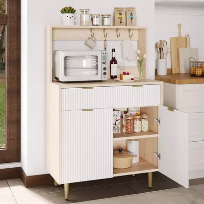 GustoWave Buffet moderne cannelé de 48 po avec étagères réglables et tiroirs, table console pour bar à café dans la salle à manger, la cuisine