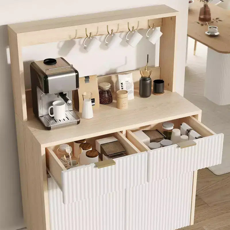 GustoWave Buffet moderne cannelé de 48 po avec étagères réglables et tiroirs, table console pour bar à café dans la salle à manger, la cuisine