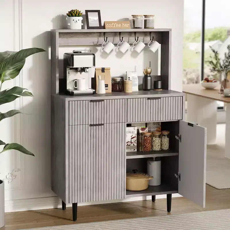 GustoWave Buffet moderne cannelé de 48 po avec étagères réglables et tiroirs, table console pour bar à café dans la salle à manger, la cuisine