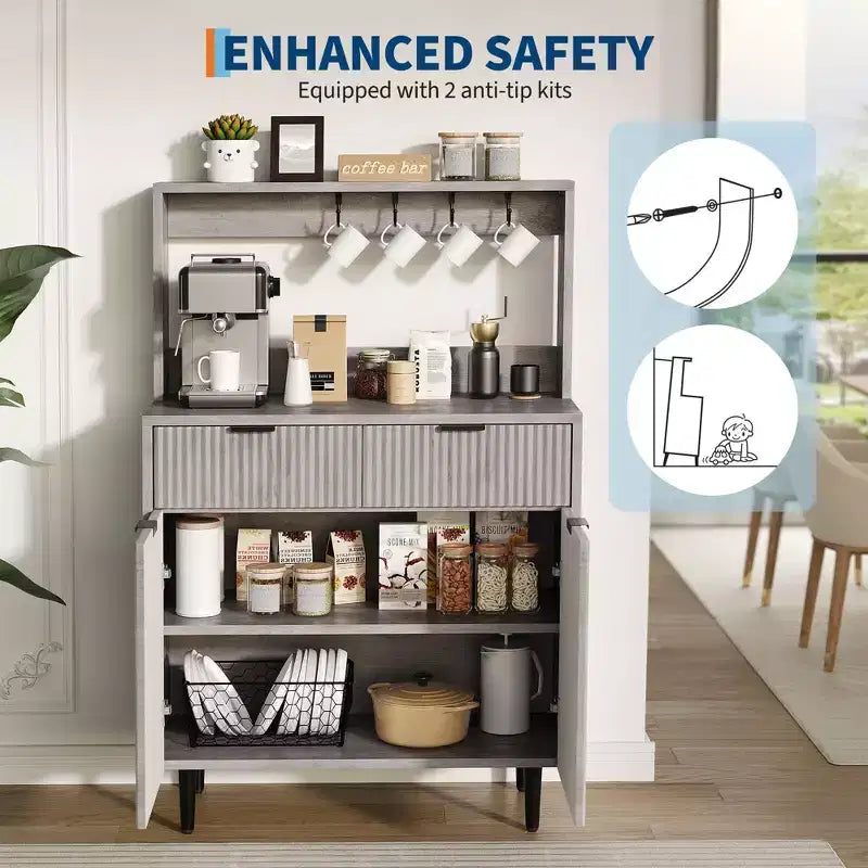 GustoWave Buffet moderne cannelé de 48 po avec étagères réglables et tiroirs, table console pour bar à café dans la salle à manger, la cuisine