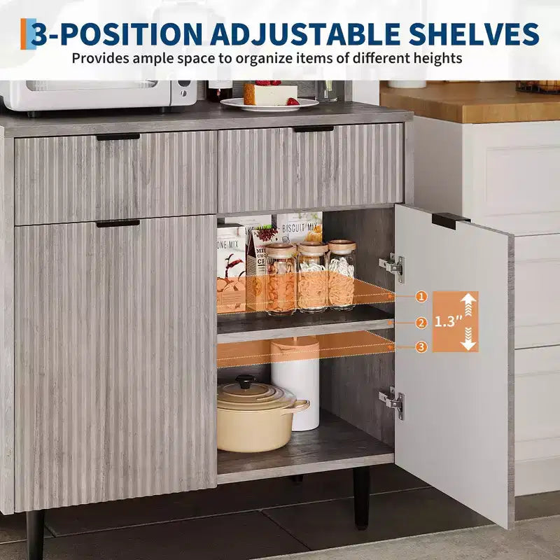 GustoWave Buffet moderne cannelé de 48 po avec étagères réglables et tiroirs, table console pour bar à café dans la salle à manger, la cuisine