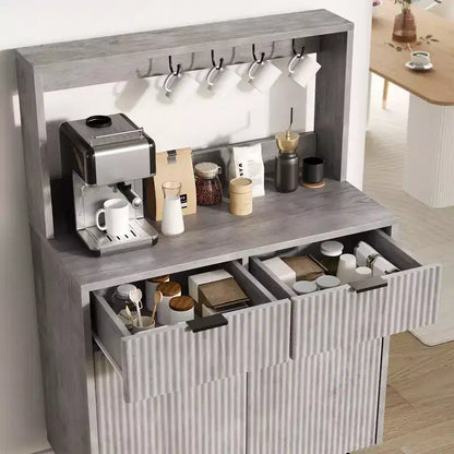 GustoWave Buffet moderne cannelé de 48 po avec étagères réglables et tiroirs, table console pour bar à café dans la salle à manger, la cuisine