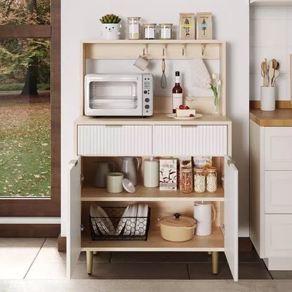 GustoWave Buffet moderne cannelé de 48 po avec étagères réglables et tiroirs, table console pour bar à café dans la salle à manger, la cuisine