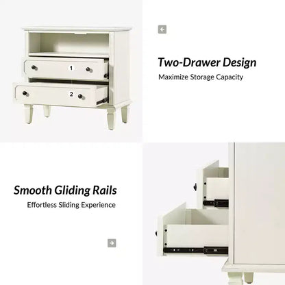 Davide 2 - Table de chevet en bois massif avec pieds en bois massif|ARTFUL LIVING DESIGNS-BLANC