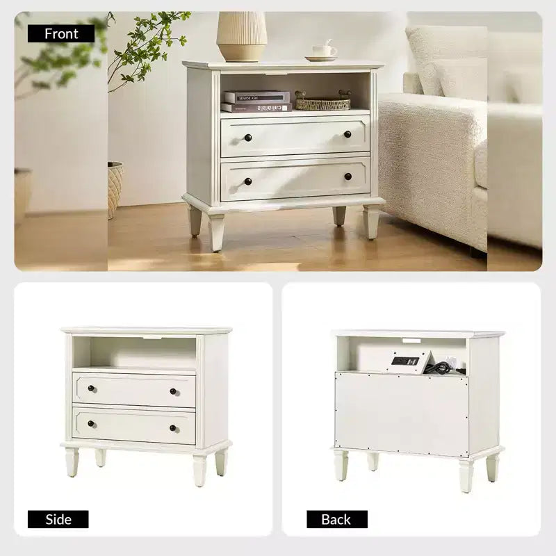 Davide 2 - Table de chevet en bois massif avec pieds en bois massif|ARTFUL LIVING DESIGNS-BLANC