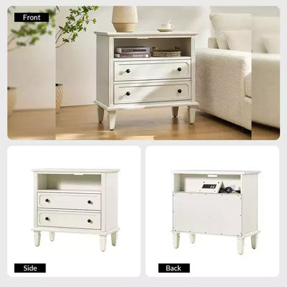 Davide 2 - Table de chevet en bois massif avec pieds en bois massif|ARTFUL LIVING DESIGNS-BLANC