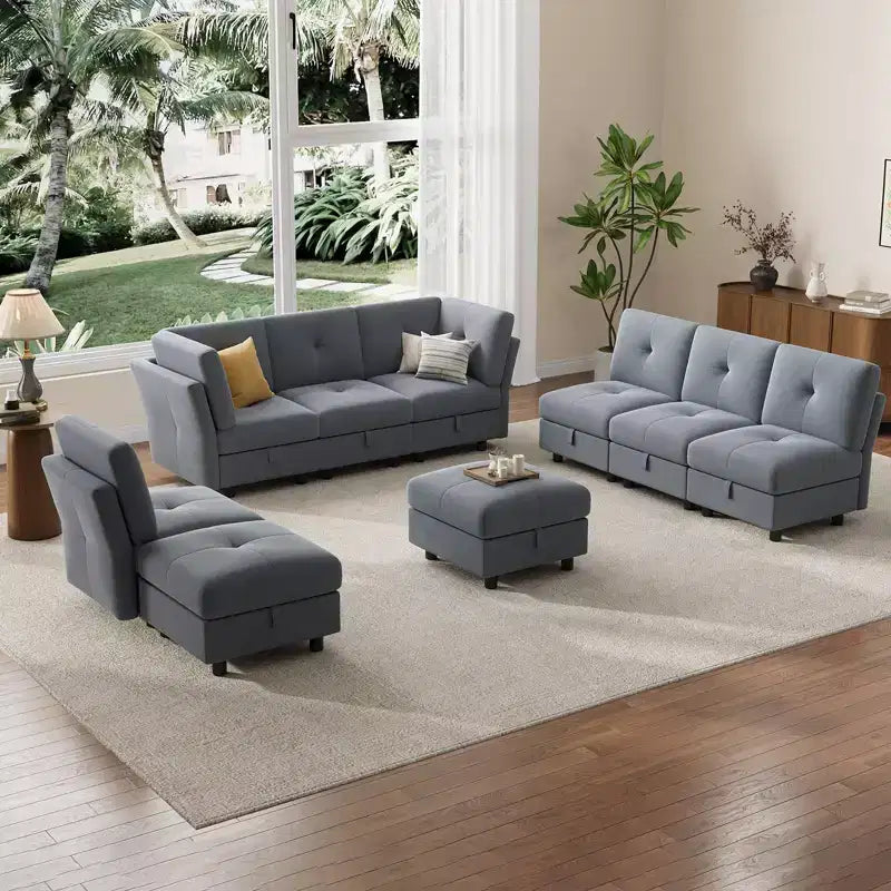 Canapé d'angle modulable, canapé d'angle en forme de U de 365,3 cm avec pouf de rangement, canapé d'angle confortable 9 places, canapé en velours avec revêtement