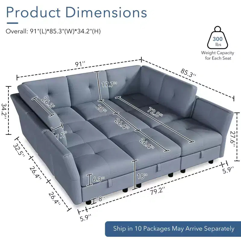 Canapé d'angle modulable, canapé d'angle en forme de U de 365,3 cm avec pouf de rangement, canapé d'angle confortable 9 places, canapé en velours avec revêtement