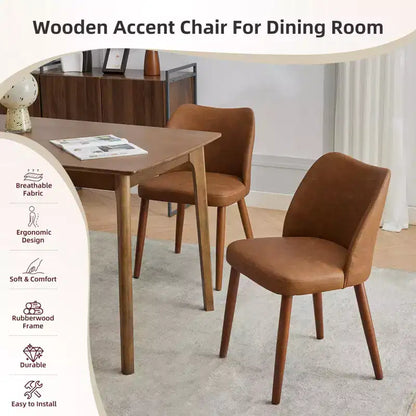Lot de 2 chaises de salle à manger modernes rembourrées - Cuir PU ou lin avec dossier ergonomique à ailettes pour salle à manger et cuisine