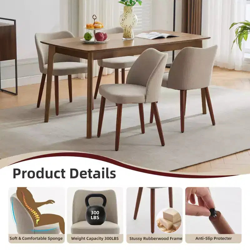 Lot de 2 chaises de salle à manger modernes rembourrées - Cuir PU ou lin avec dossier ergonomique à ailettes pour salle à manger et cuisine