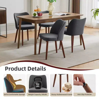 Lot de 2 chaises de salle à manger modernes rembourrées - Cuir PU ou lin avec dossier ergonomique à ailettes pour salle à manger et cuisine