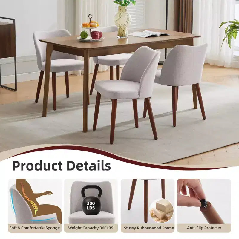 Lot de 2 chaises de salle à manger modernes rembourrées - Cuir PU ou lin avec dossier ergonomique à ailettes pour salle à manger et cuisine