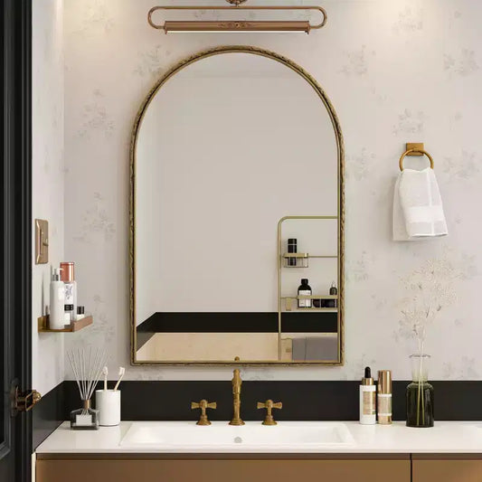 Miroir mural vintage Okak 36x24 pouces, miroir arqué avec cadre métallique, miroir de salle de bain à effet vieilli pour salle de bain, entrée, chambre