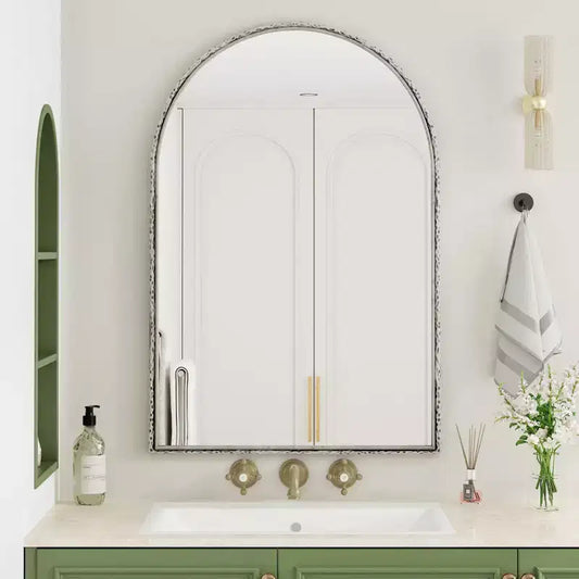 Okak 36X24IN Vintage Arched Mirror with Metal Frame, Aged Effect Bathroom Mirror, Wall Mirror for Bathroom, Entryway, Bedroom