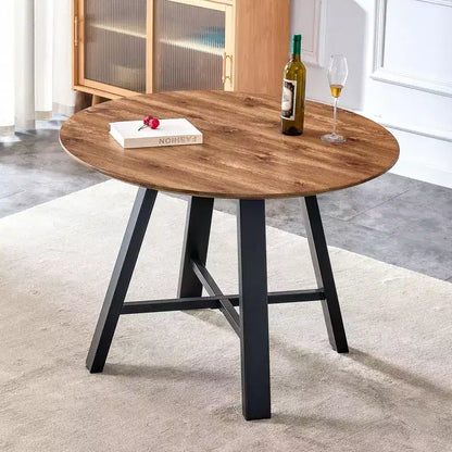 Okak Table à Manger Ronde Minimaliste 42", Table à Manger avec Pieds en Métal Renforcés en Croix, Table Ronde pour Salon, Salle à Manger, Bois