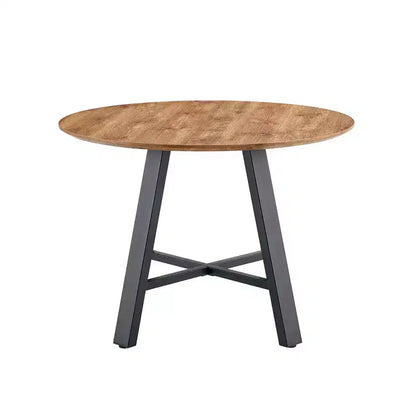 Okak Table à Manger Ronde Minimaliste 42", Table à Manger avec Pieds en Métal Renforcés en Croix, Table Ronde pour Salon, Salle à Manger, Bois