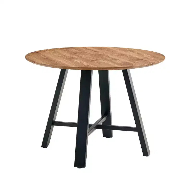 Okak Table à Manger Ronde Minimaliste 42", Table à Manger avec Pieds en Métal Renforcés en Croix, Table Ronde pour Salon, Salle à Manger, Bois