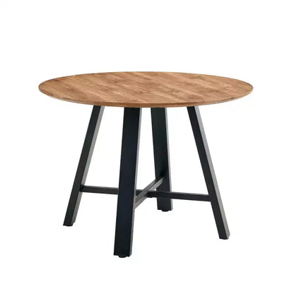Okak Table à Manger Ronde Minimaliste 42", Table à Manger avec Pieds en Métal Renforcés en Croix, Table Ronde pour Salon, Salle à Manger, Bois