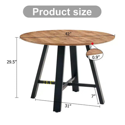 Okak Table à Manger Ronde Minimaliste 42", Table à Manger avec Pieds en Métal Renforcés en Croix, Table Ronde pour Salon, Salle à Manger, Bois