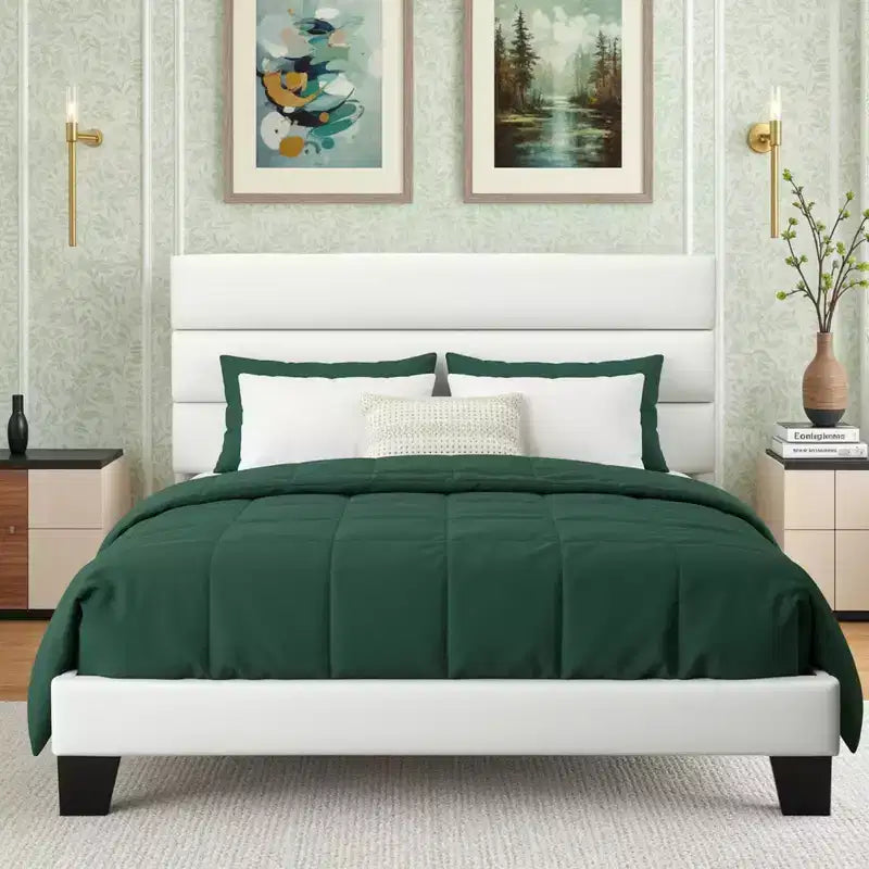 Velvet Upholstered Bed with Wooden Slats, No Box Spring Needed, Easy Assembly