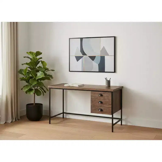 Bureau d'ordinateur 24 marron et noir avec trois tiroirs
