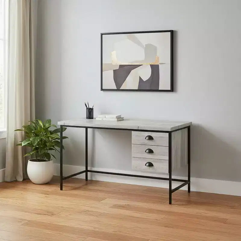 Bureau d'ordinateur 24 marron et noir avec trois tiroirs