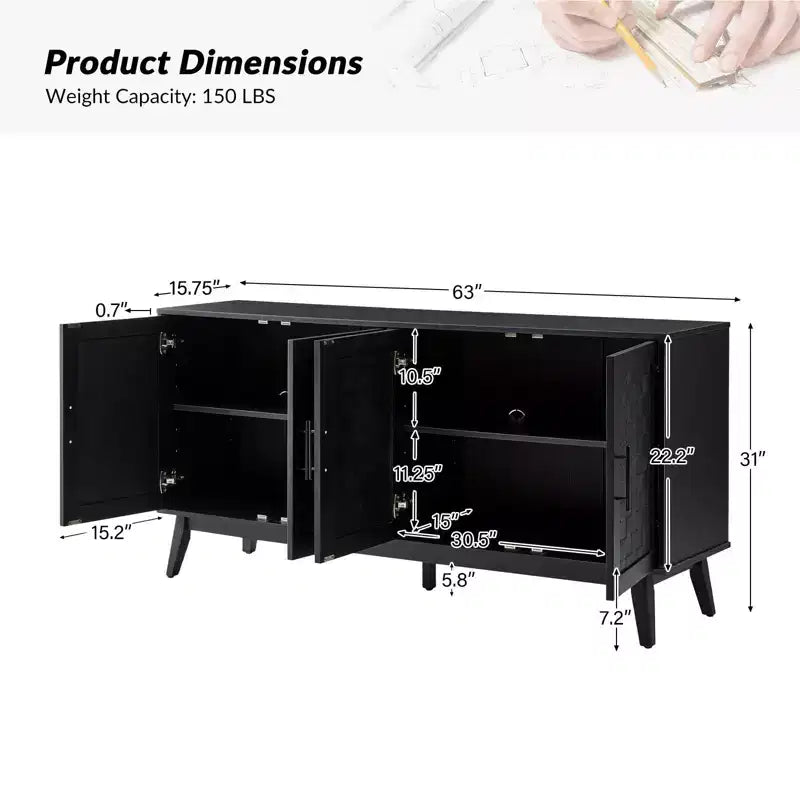 Kay Modern, buffet de 160 cm de large avec pieds réglables | HULALA HOME