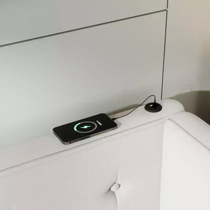 Lit de repos d'angle en forme de L, canapé-lit rembourré avec ports USB, cadre de lit plateforme capitonné en lin avec tête de lit