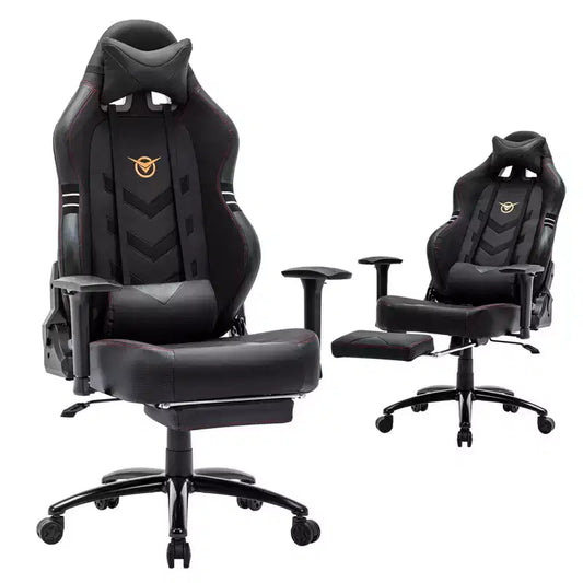 MAYEERTY Gaming Chair Video Game Desk Chair Ergonomic Computer with Footrest Comfy Lumbar Support PU Leather Recliner with Headrest Fixed Up Armrest