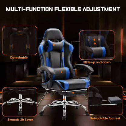 MAYEERTY Chaise de gaming Chaise de bureau ergonomique avec repose-pieds Soutien lombaire confortable en cuir PU Inclinable avec appuie-tête Accoudoir fixe