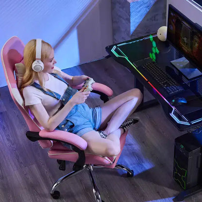 MAYEERTY Chaise de gaming Chaise de bureau ergonomique avec repose-pieds Soutien lombaire confortable en cuir PU Inclinable avec appuie-tête Accoudoir fixe