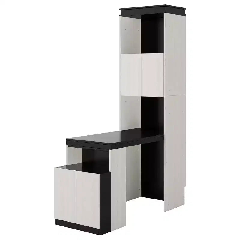 Lit mural escamotable pleine grandeur avec étagères de rangement et table, lit mural pliant pour chambre à coucher ou chambre d'amis, noir et blanc