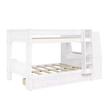Lit superposé multifonctionnel pleine grandeur avec bureau, étagères et lit gigogne/tiroirs - ModernLuxe