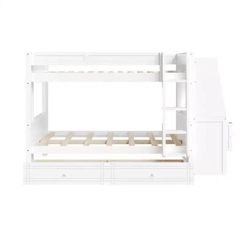 Lit superposé multifonctionnel pleine grandeur avec bureau, étagères et lit gigogne/tiroirs - ModernLuxe